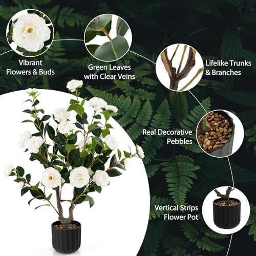 Artificial Camellia Tree Set 2 38 Inch Tall Potted Decor