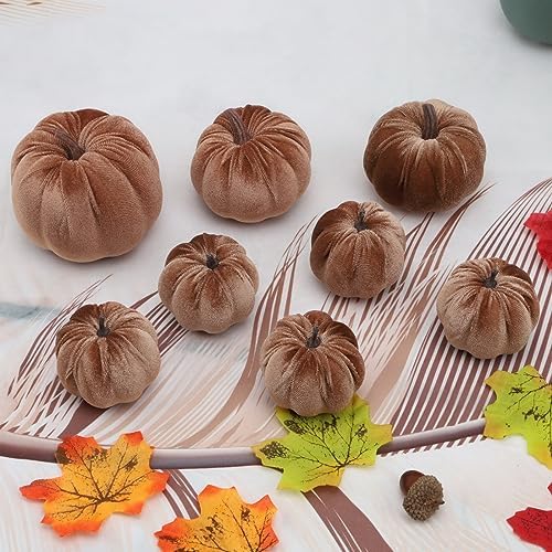 Woration 8pcs Velvet Pumpkin Fall Decor Set