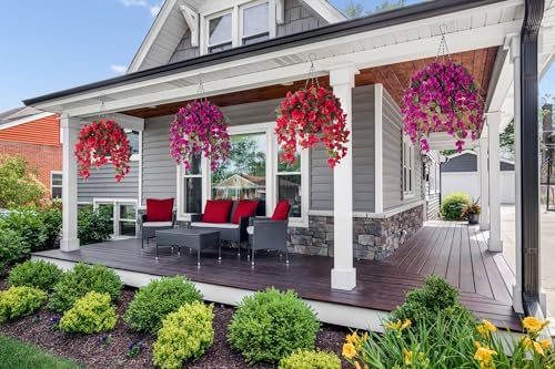 HyeFlora Artificial Hanging Hibiscus Flowers Red Basket