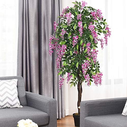 Goplus 6FT Ficus Artificial Tree with Realistic Wisteria Bloom