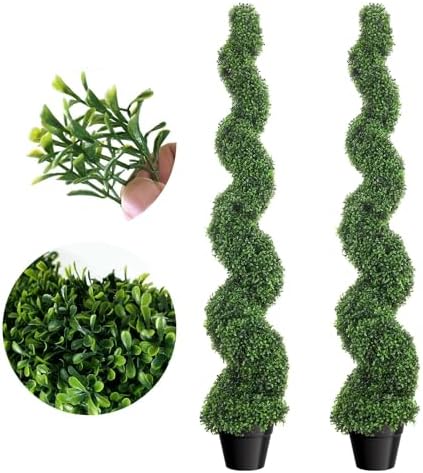 5FT Artificial Boxwood Spiral Topiary Trees 2 Pack