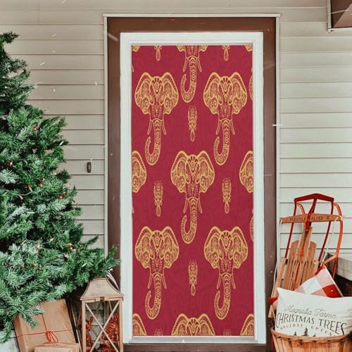Susiyo Ornate Red Elephants Halloween Door Cover 1