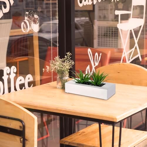 MyGift 10 Inch Artificial Grass Plants in White Wood Planter