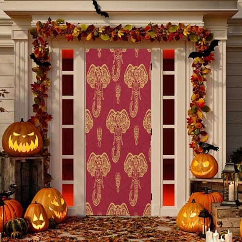 Susiyo Ornate Red Elephants Halloween Door Cover 1