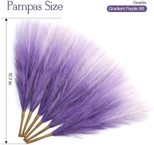 Faux Pampas Grass Decor 177 Inch 6pcs Gradient Purple