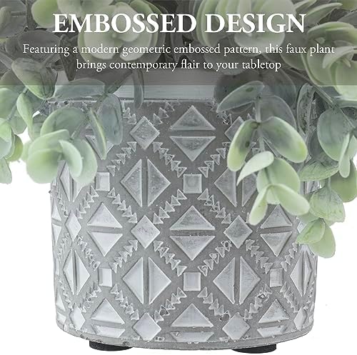 MyGift Artificial Eucalyptus Plant in Modern Gray Concrete Pot with Geometric Design