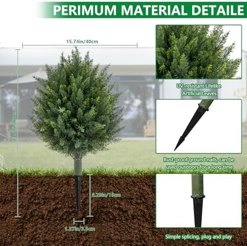 236-inch Artificial Cedar Topiary Set of 2 UV Resistant Fake Evergreen Plants