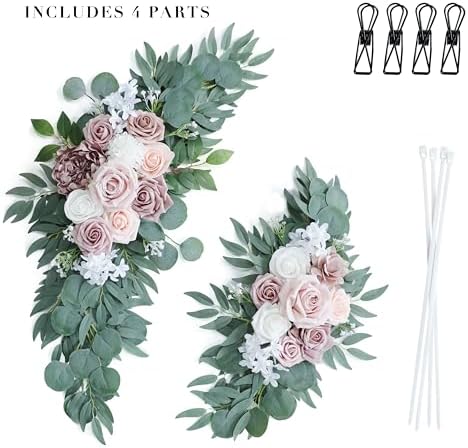 Udoula Dusty Rose Flowers Wedding Arch Swags Set of 2