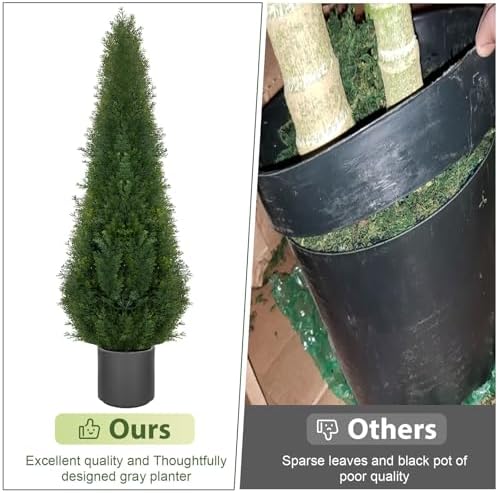Artificial Cedar Topiary Trees 3FT Set of 2 with Gray Planter