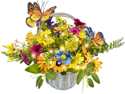 Spring Summer Floral Arrangement Centerpiece with LED Lights