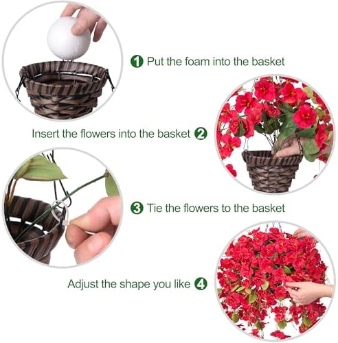HyeFlora Artificial Hanging Hibiscus Flowers Red Basket