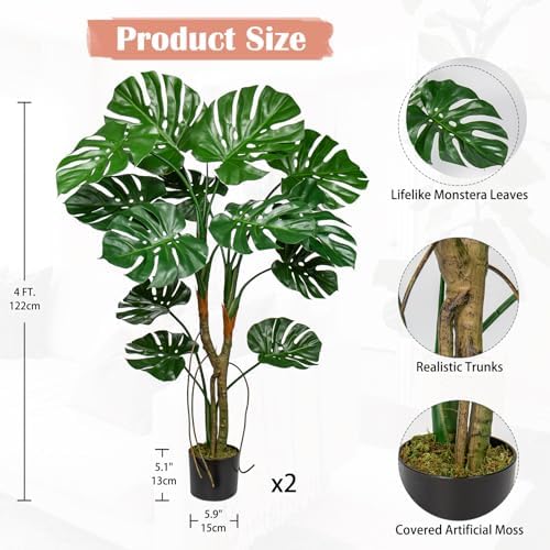 2 Pack Large Artificial Monstera Plant in Pot