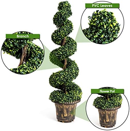 GOPLUS 4 Ft Artificial Boxwood Spiral Topiary Tree Decor