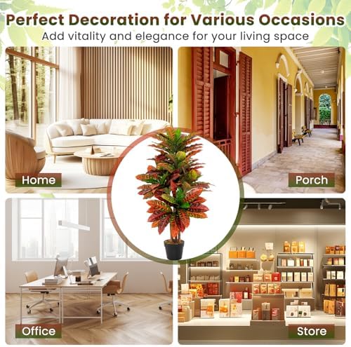HAPPYGRILL Artificial Croton Plant 40 Tall with Pot