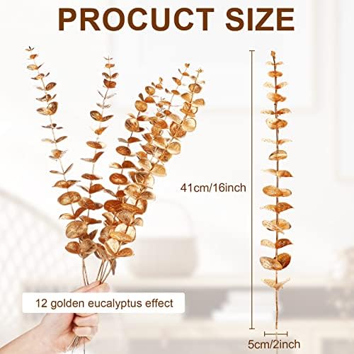Waydress 12 Piece Gold Eucalyptus Spray Artificial Flower Decor