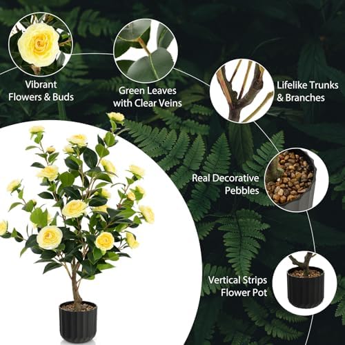 Artificial Camellia Tree Set of 2 38 Inch Tall Potted Plants