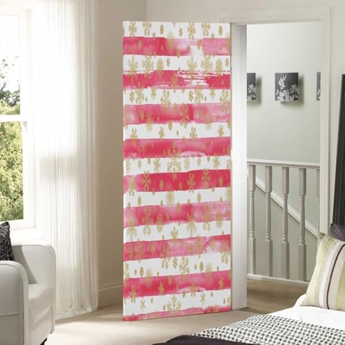 Susiyo Gold Snowflakes Striped Christmas Door Cover 32x79 in