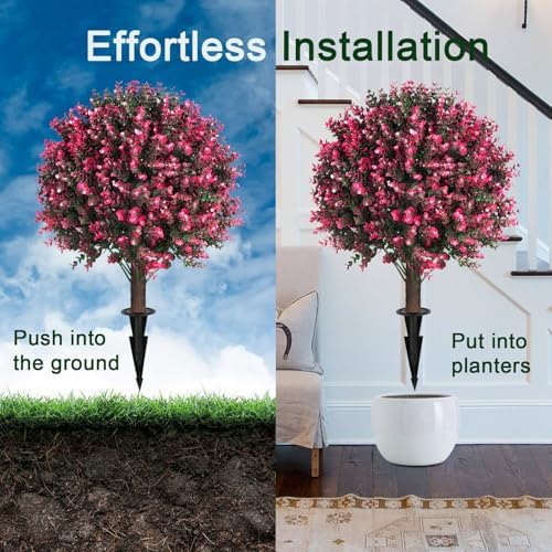 Grewyear Artificial Rose Pink Boxwood Topiary Set of 2