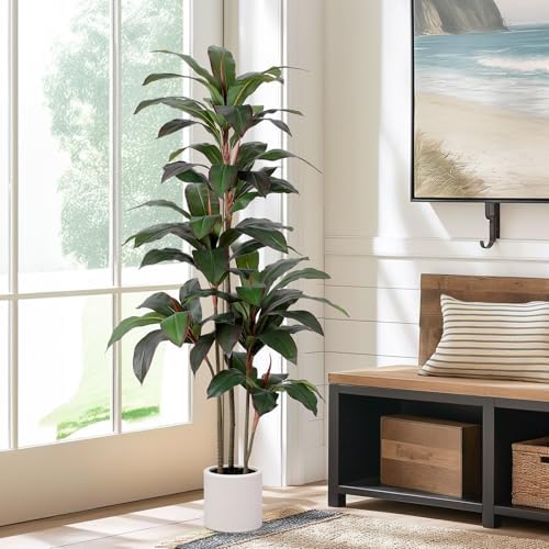 YEPDIN Artificial Dracaena Tree 5FT with White Planter