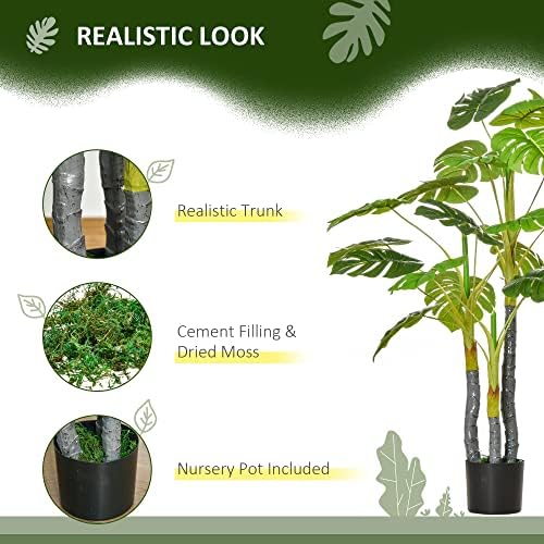 HOMCOM 4FT Artificial Monstera Tree with Black Pot