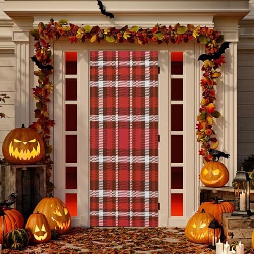 Susiyo Christmas Red Plaid Door Cover for Holidays