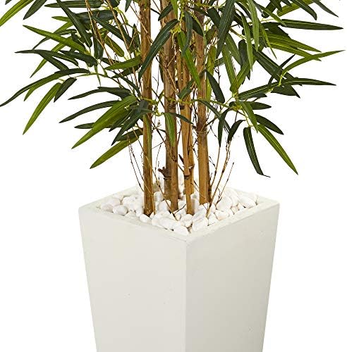 Nearly Natural 55ft Bamboo Artificial Tree in White Planter