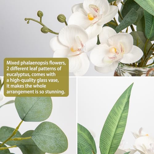 White Orchids Artificial Flowers with Vase