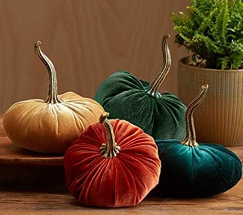 Velvet Pumpkins Fall Decor Set Green