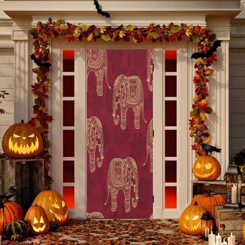 Susiyo Patterned Elephants Halloween Door Cover 32x79 in