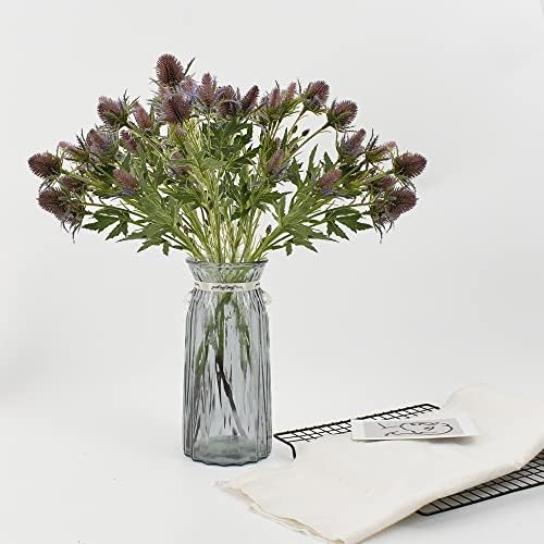 HUIANER 2 Stems Artificial Thistle Flowers Purple