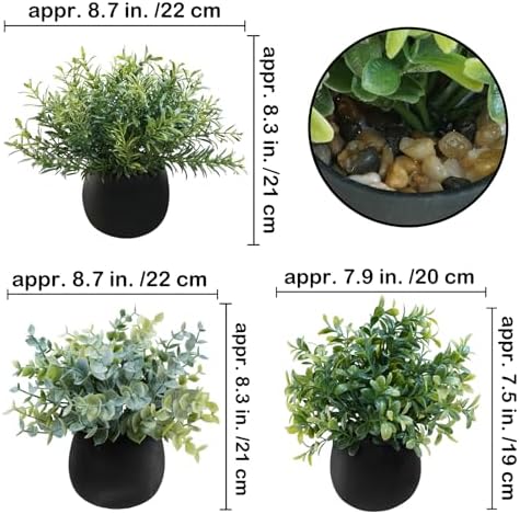 Winlyn Set of 3 Small Artificial Plants in Black Concrete Pots