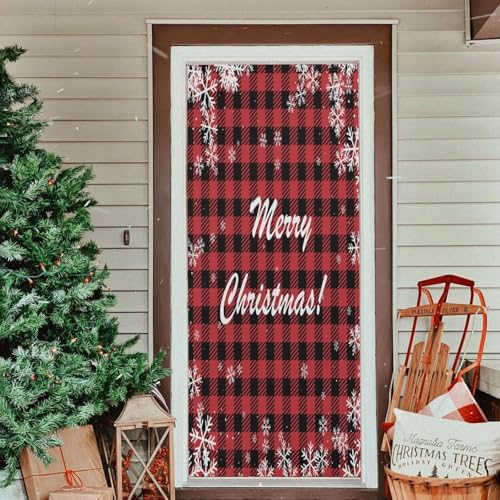 Susiyo Christmas Snowflakes Buffalo Plaid Door Cover 32x79 in