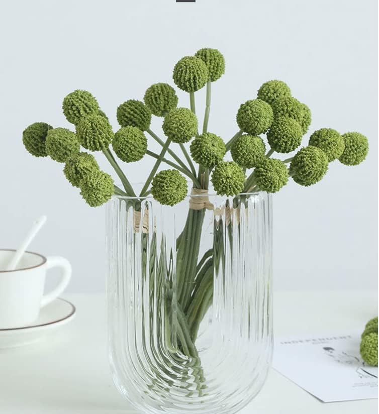 Rikyo 18 Stems Artificial Billy Balls Flower Bouquet 10 Inch Green