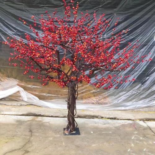 EUEUE Artificial Red Plum Blossom Tree 1mx08m