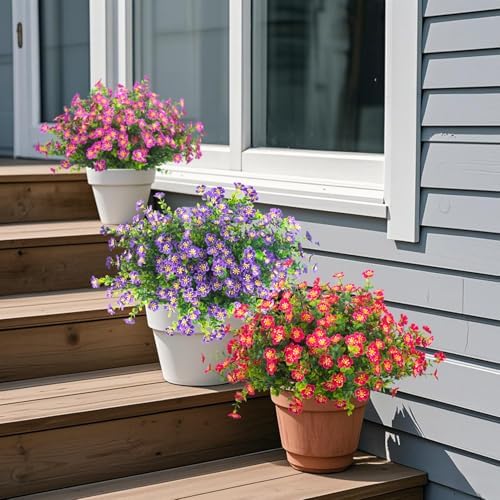 Grunyia Outdoor Artificial Flowers UV Resistant Fade Proof 12 Pack
