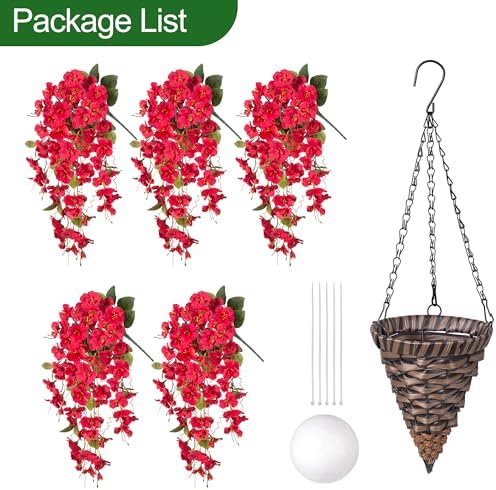 HyeFlora Artificial Hanging Hibiscus Flowers Red Basket