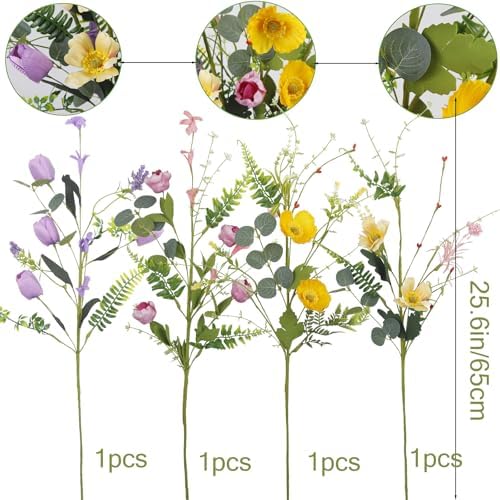 CISDUEO 4 Pcs Artificial Wildflowers Bouquet