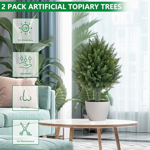 236-inch Artificial Cedar Topiary Set of 2 UV Resistant Fake Evergreen Plants