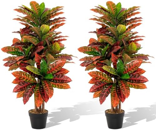 HAPPYGRILL Artificial Croton Plant 40 Tall Faux Tree with Nursery Pot
