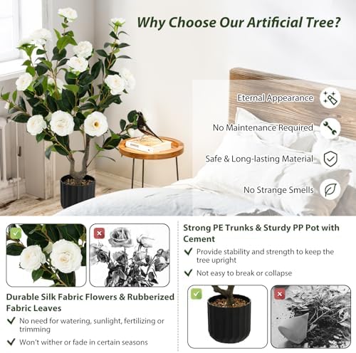 Artificial Camellia Tree Set 2 38 Inch Tall Potted Decor