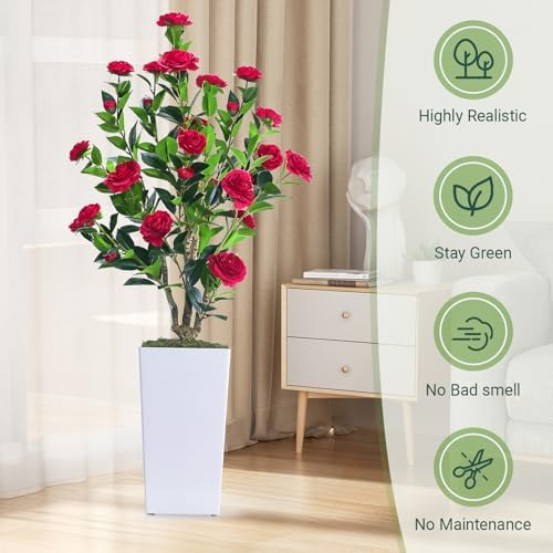 Howngyesimu 4FT Artificial Camellia Tree with Planter