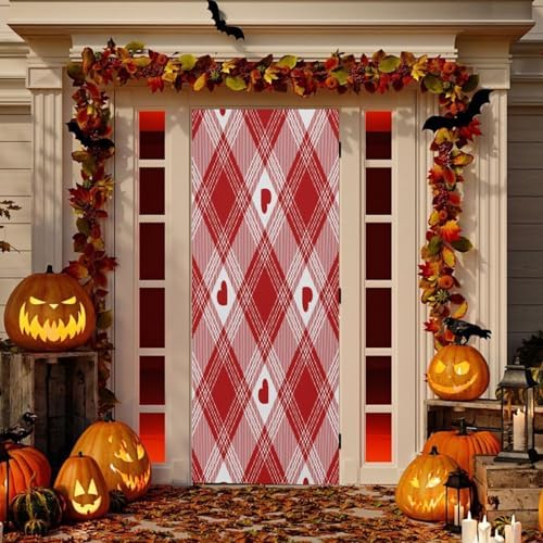 Susiyo Red Heart Plaid Door Cover 35x79 Inch