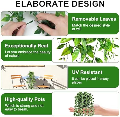 USLAI Artificial Hanging Plants Vine 4 Pack Set