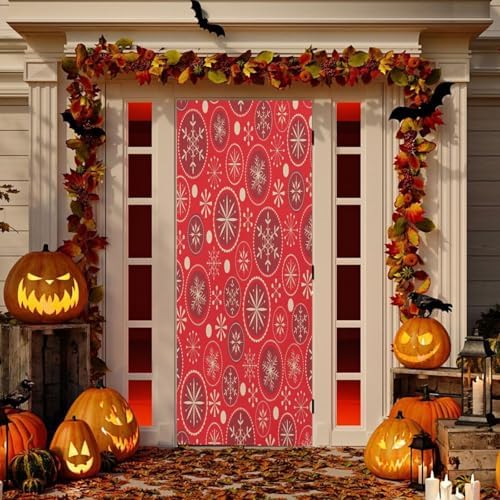 Susiyo Christmas Door Cover with Snowflakes Red Halloween Decor