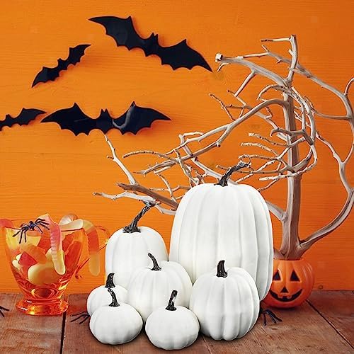 HELLORSO 7Pcs Artificial Cream Pumpkins Fall Decor