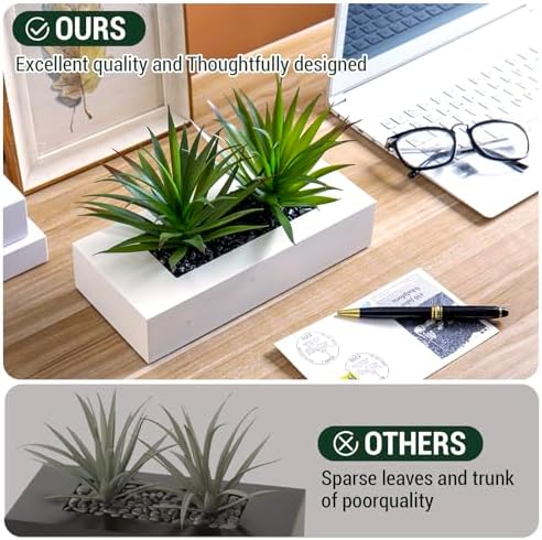 MyGift 10 Inch Artificial Grass Plants in White Wood Planter
