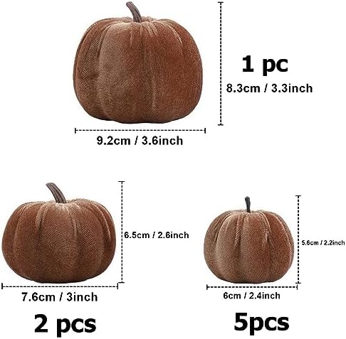 Woration 8pcs Velvet Pumpkin Fall Decor Set