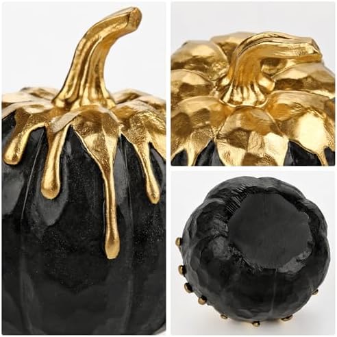 Hollyone 2 pcs Black Gold Resin Pumpkin Decor