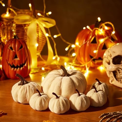 7 Pcs Flannel Velvet Foam Artificial Pumpkins Fall Decor