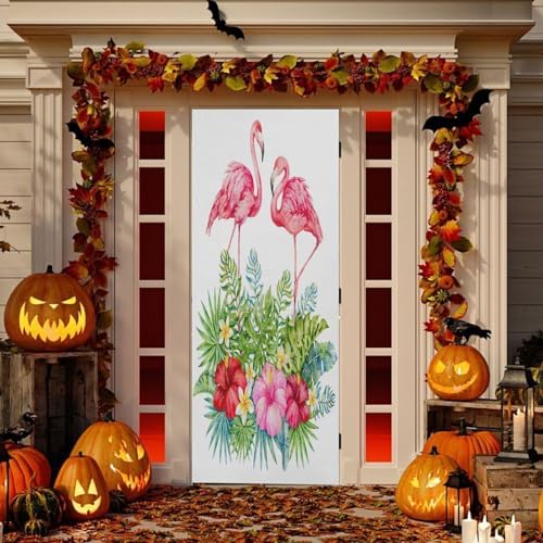 Susiyo Pink Flamingo Halloween Door Cover 32x79 in 1